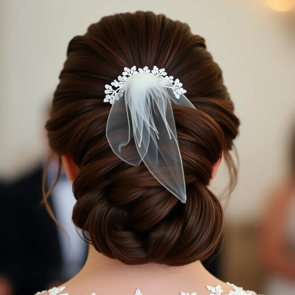 Classic updo with veil attachment