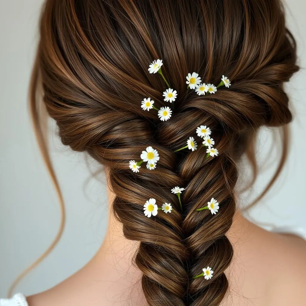 Dutch braid half-up style with flowers