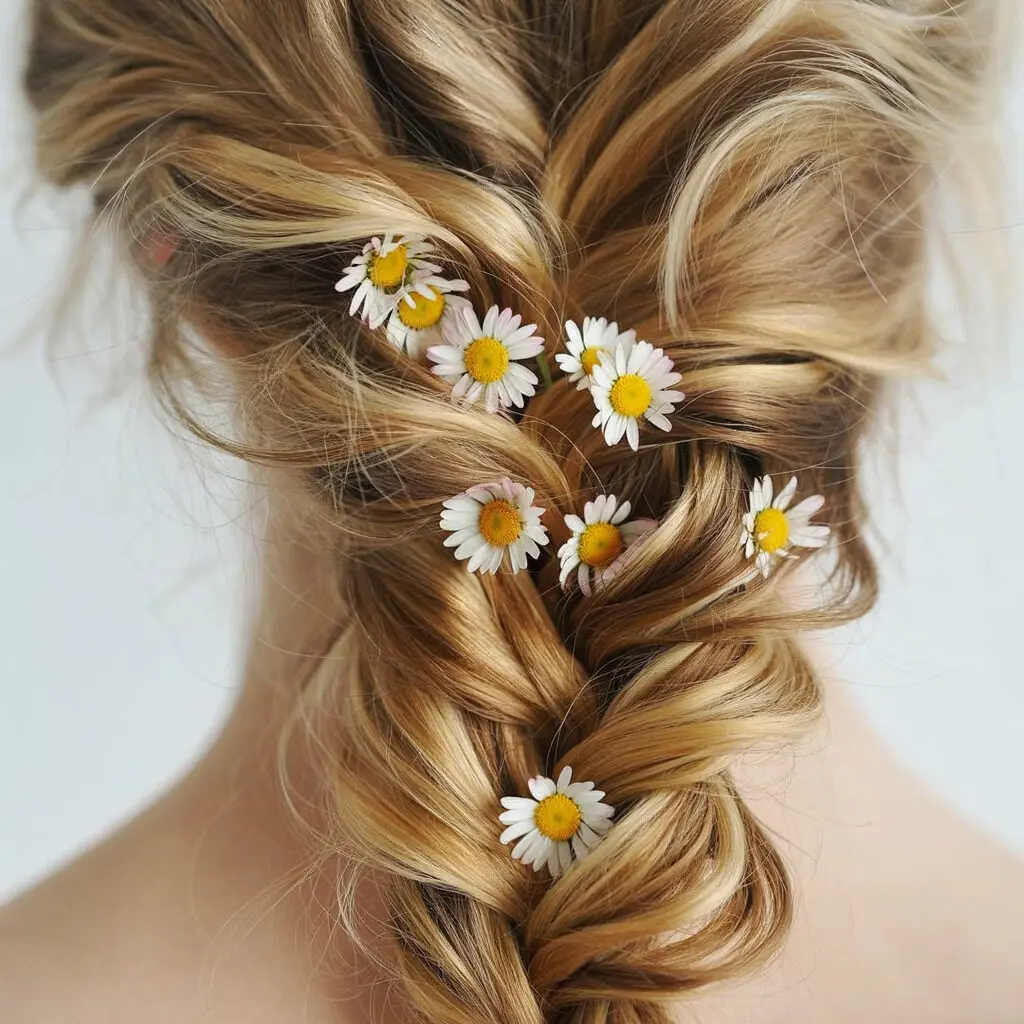 Fishtail braid with flowers