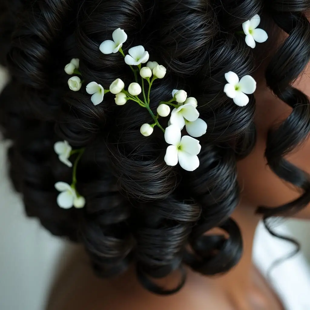 Natural curls with floral accents