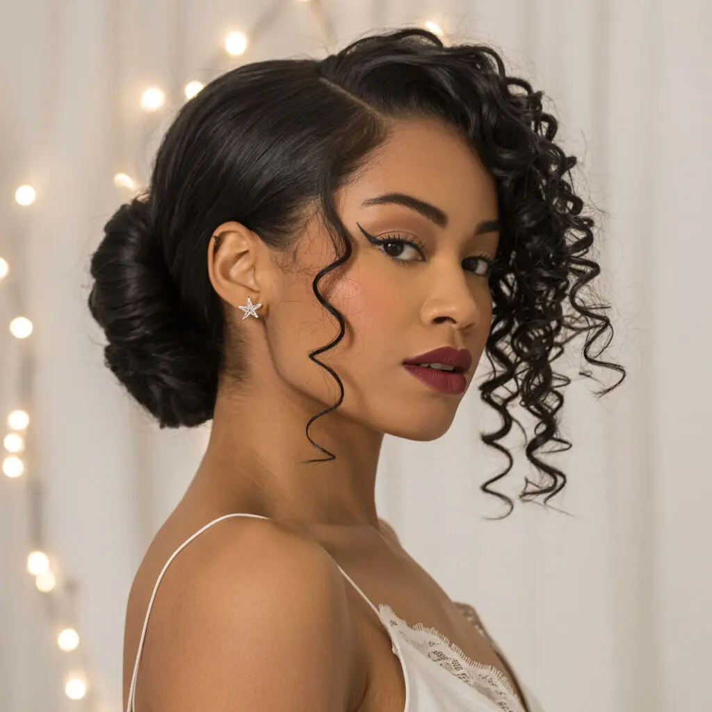 Natural curls with side-swept style