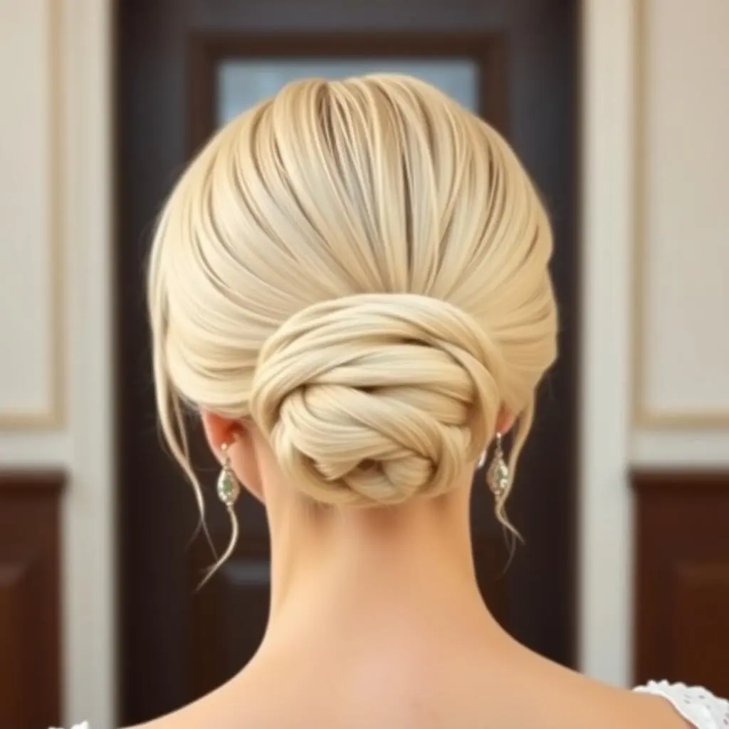 Slicked-back bun with middle part