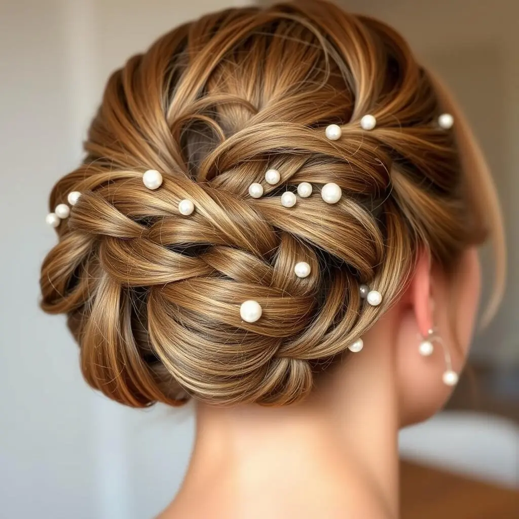 Textured updo with pearl accents