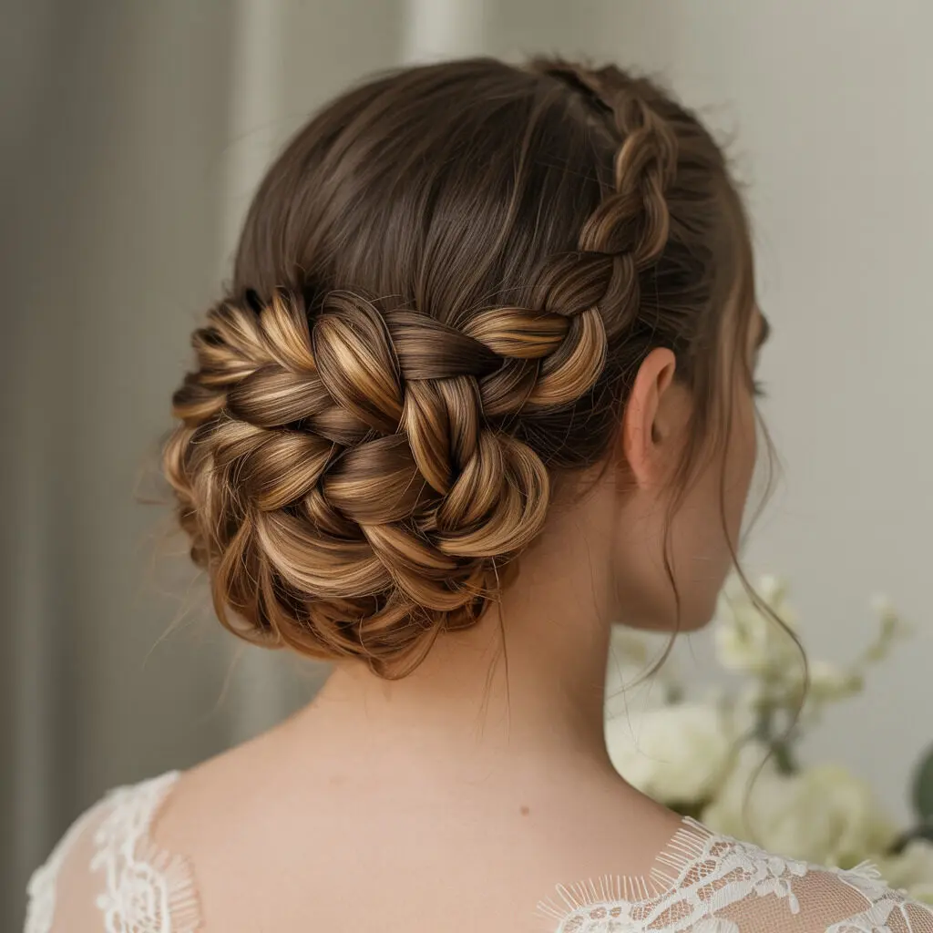 Twisted updo with braided elements