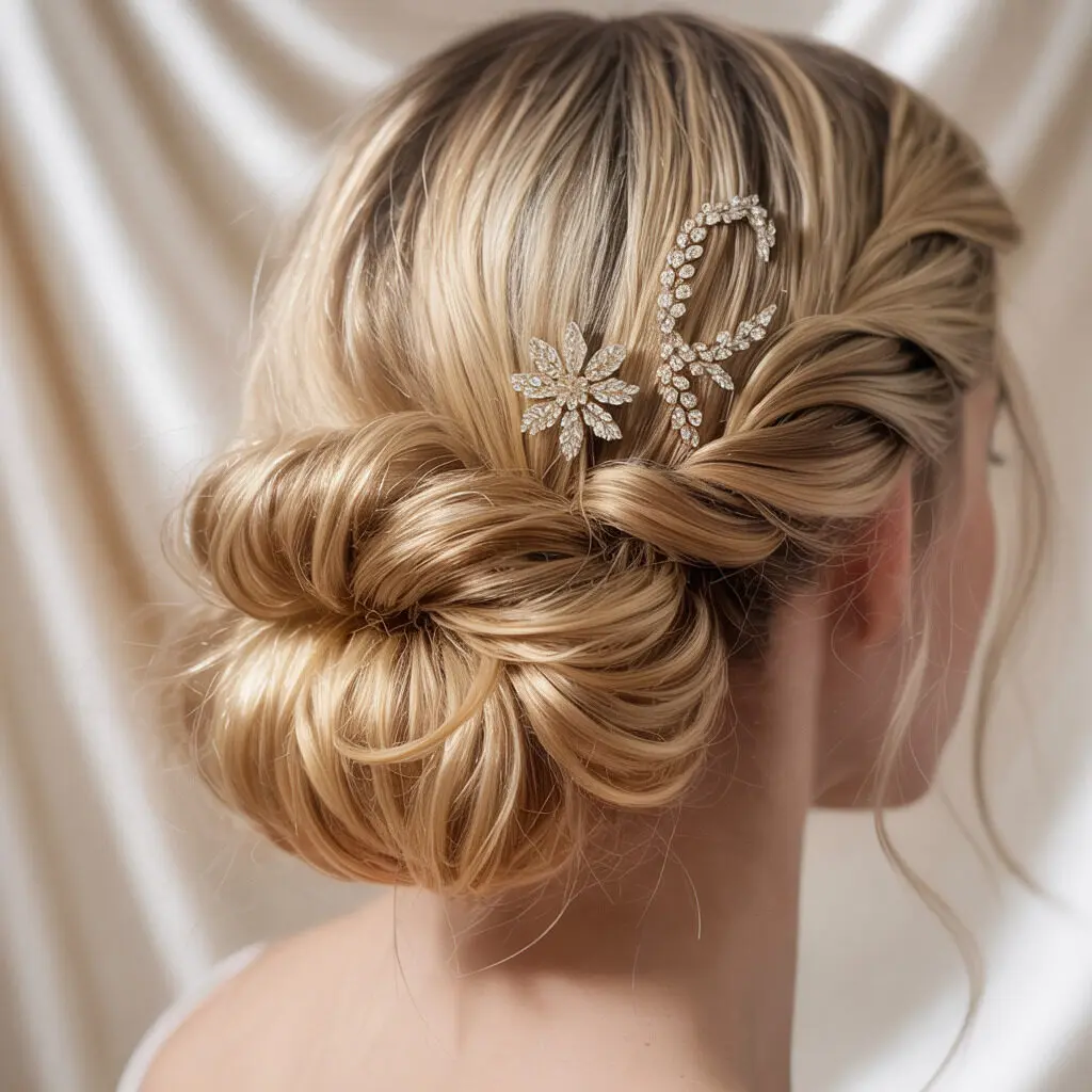 Twisted updo with crystal pins