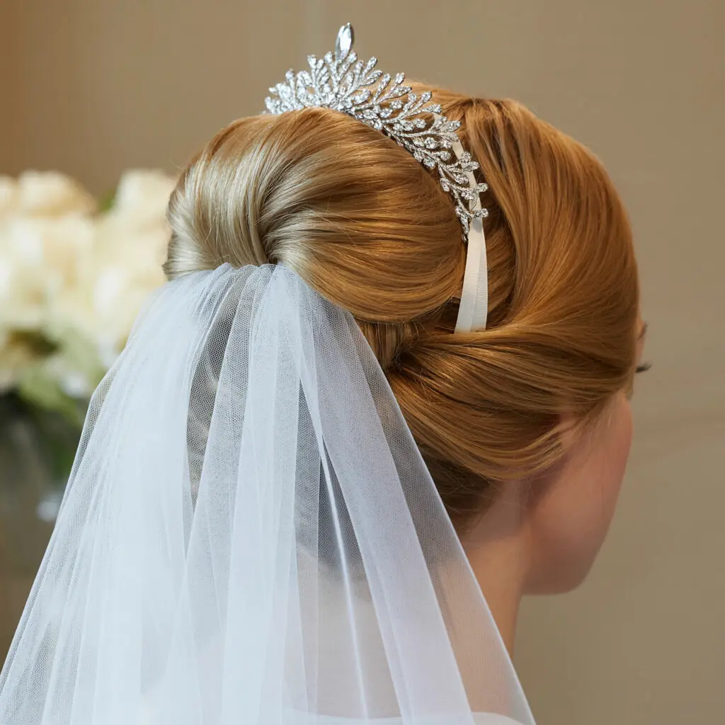 Updo with tiara and veil